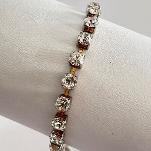 Vintage Rhinestone  Gold Tone Tennis Bracelet
